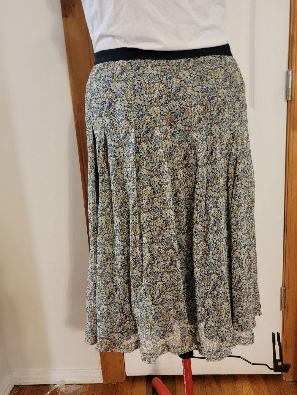 Anne Klein Women Skirt 20W ALine Midi Silk Blue GreenFloral Watercolor Lined Zip